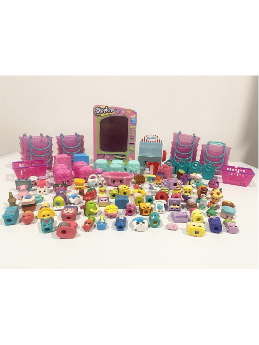Shopkins Huge Mixed Lot Figures Characters Baskets Bags Accessories Storage Tin